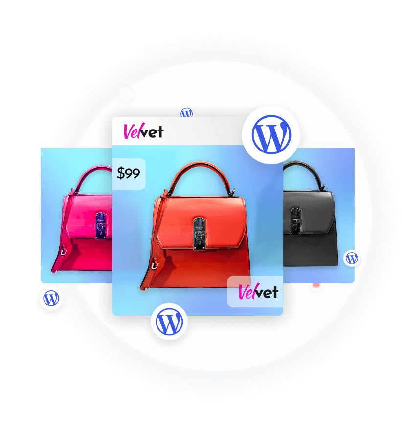Wordpress catalog displaying modern bag models, symbolizing instant transformation into winning ads.