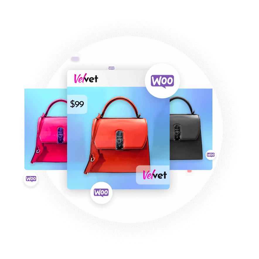 Woocommerce catalog displaying bag models, symbolizing instant transformation into winning ads.
