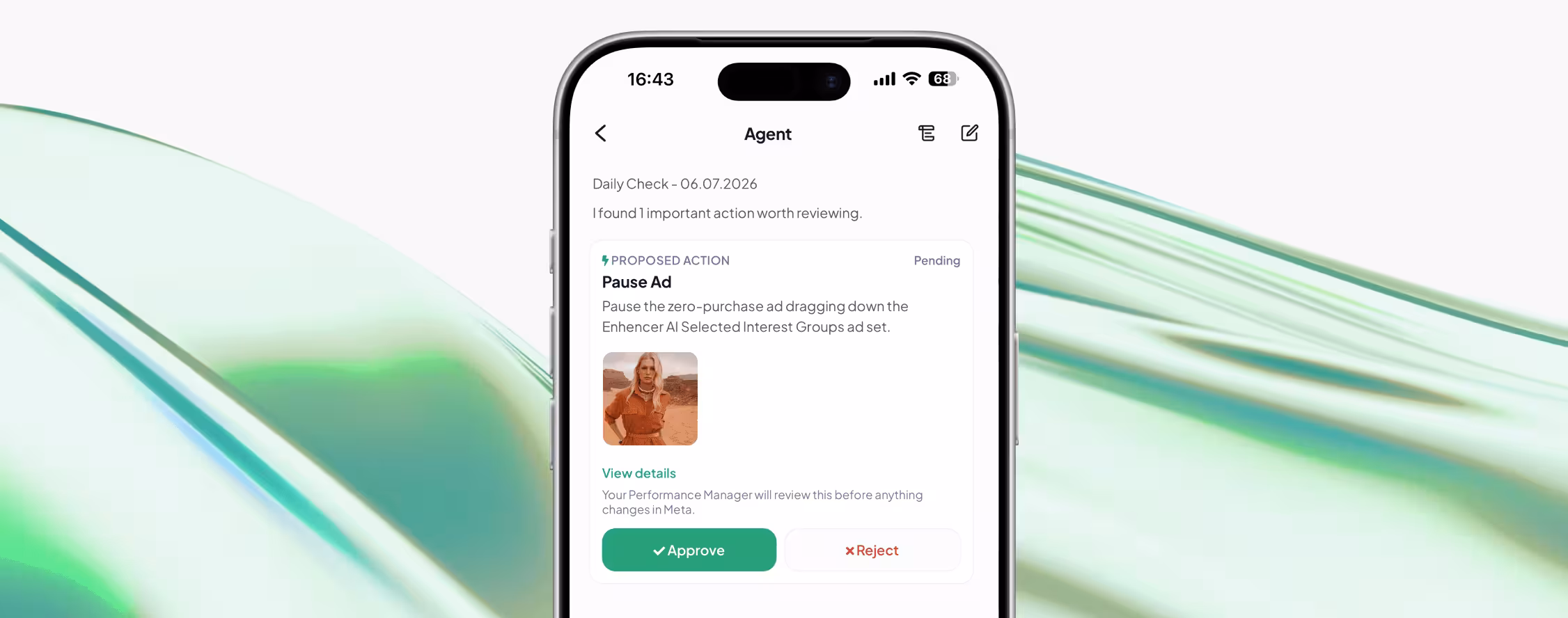 Eddy AI Agent proposal — approve or reject a Pause Ad action
